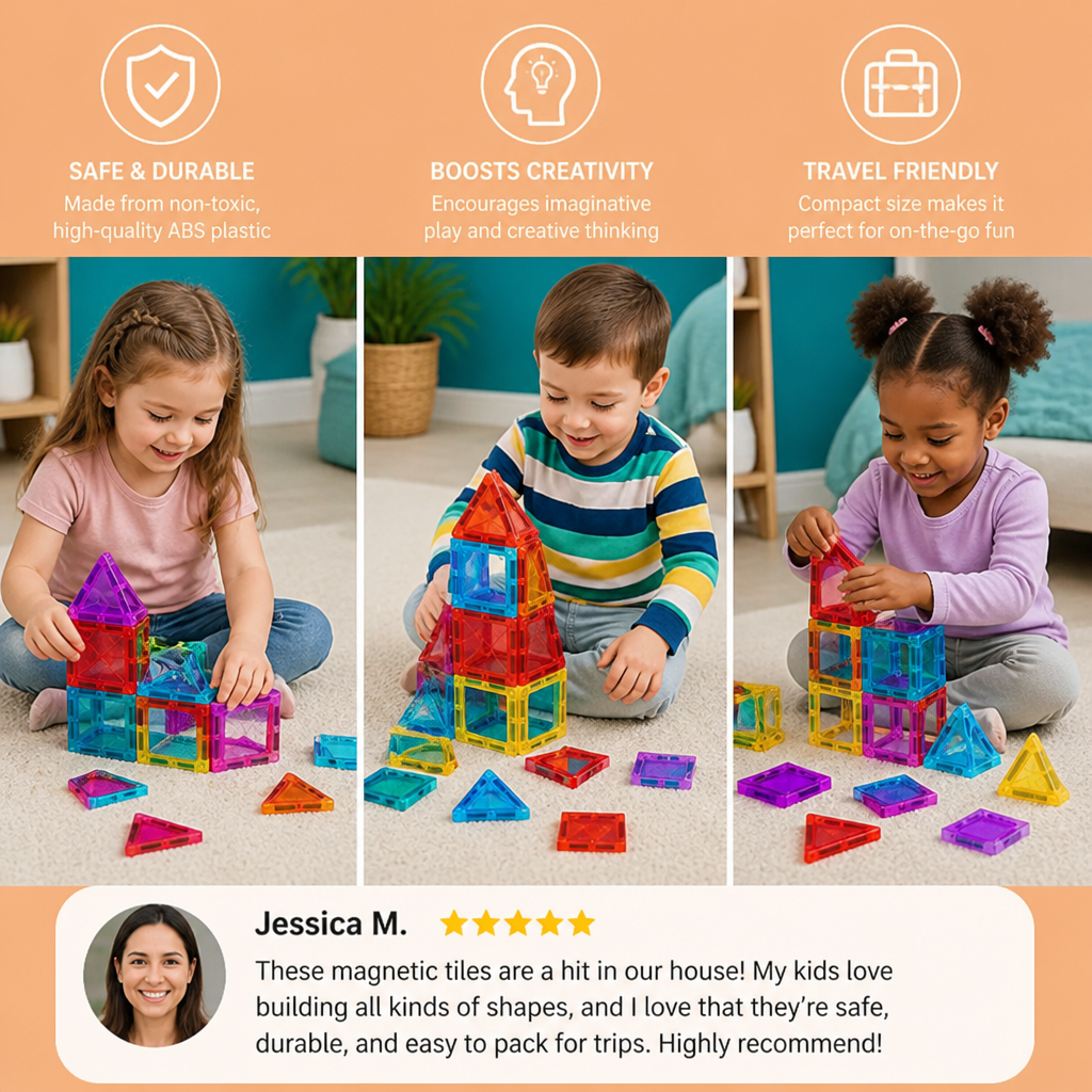 Safe Mini Magnetic Tiles Travel Set with Compact Storage Case