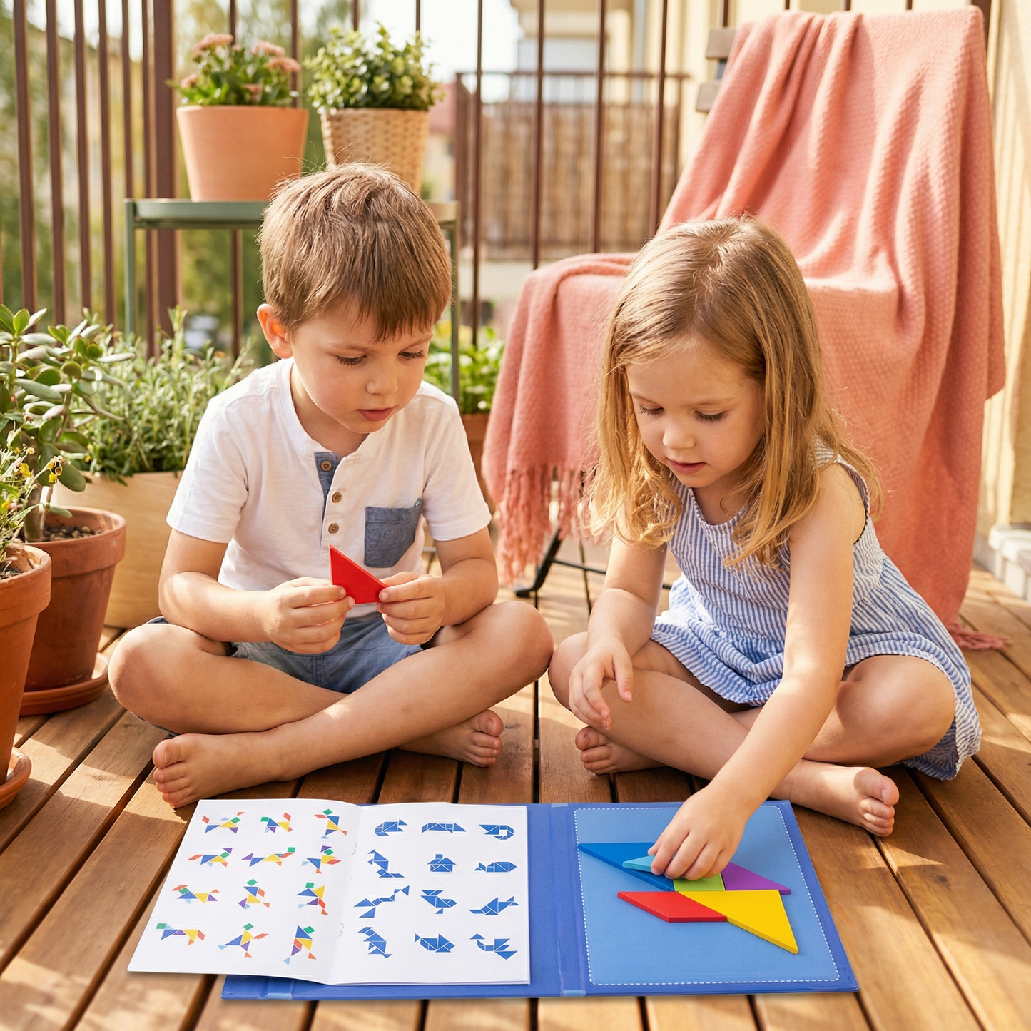 Portable Montessori Wooden Magnetic Tangram Puzzle Book Learning Toy