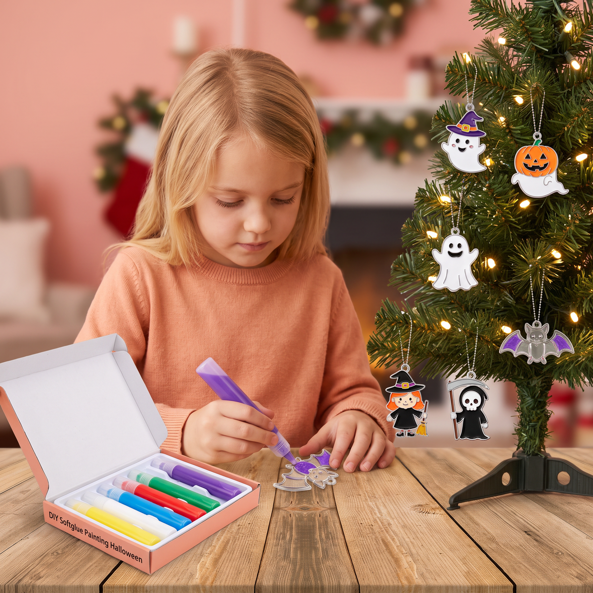 DIY Christmas No-Bake Glue Painting Ornament Craft Kit for Kids