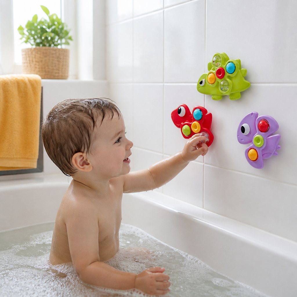 Dinosaur Suction Cup Spinner Toy for Babies & Toddlers Set of 3