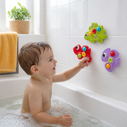 Dinosaur Suction Cup Spinner Toy for Babies & Toddlers Set of 3