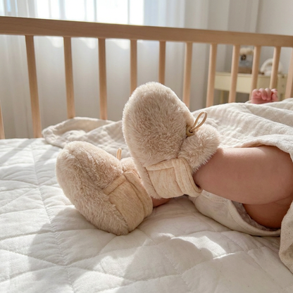 Warm & Cozy Fleece-Lined Cotton Baby Booties with Soft Soles