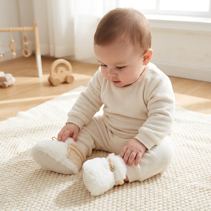 Warm & Cozy Fleece-Lined Cotton Baby Booties with Soft Soles