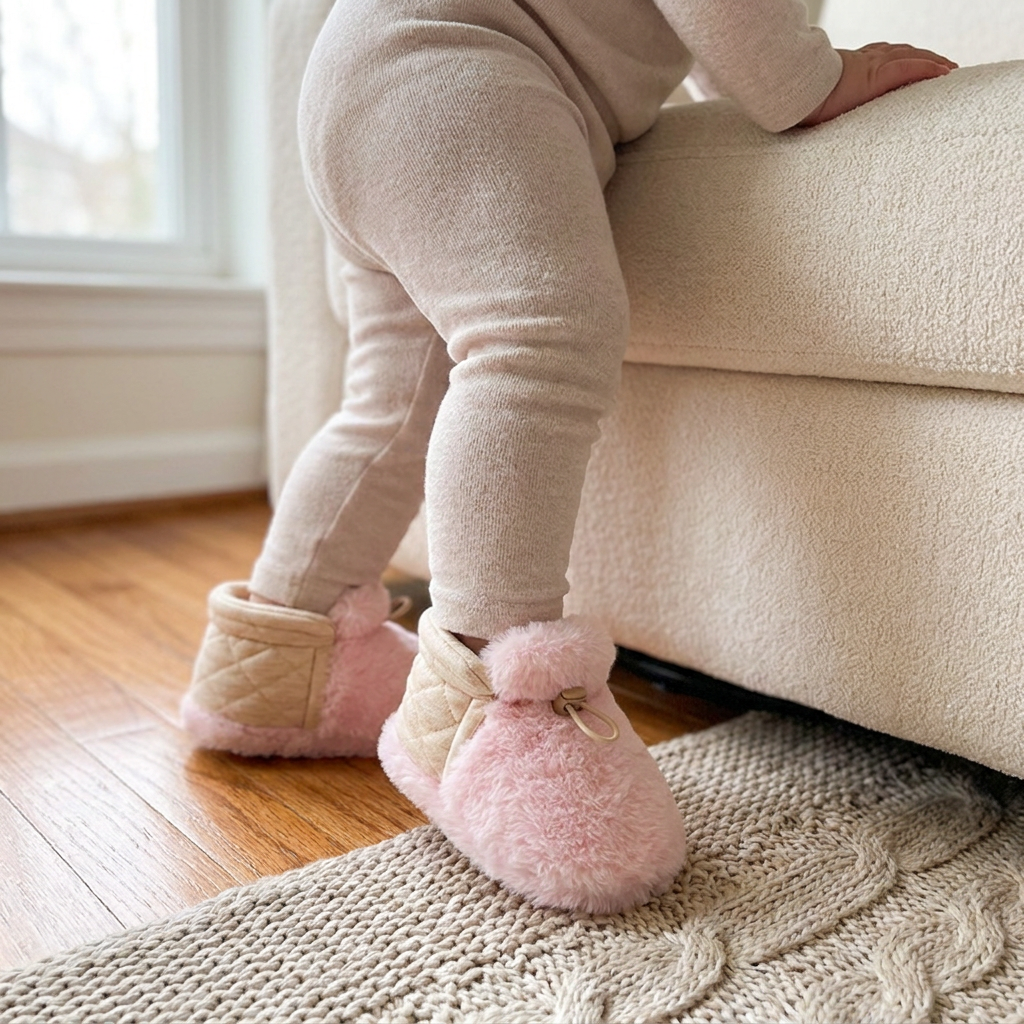Warm & Cozy Fleece-Lined Cotton Baby Booties with Soft Soles