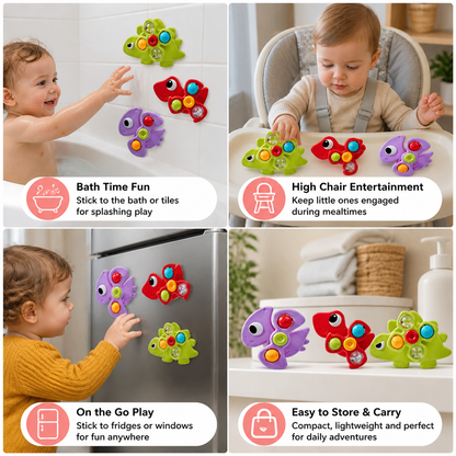 Dinosaur Suction Cup Spinner Toy for Babies & Toddlers Set of 3
