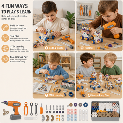 Kids’ DIY Tool Kit with Electric Drill – STEM Building Playset