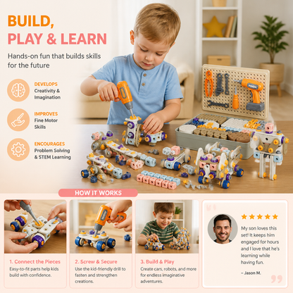 Kids’ DIY Tool Kit with Electric Drill – STEM Building Playset