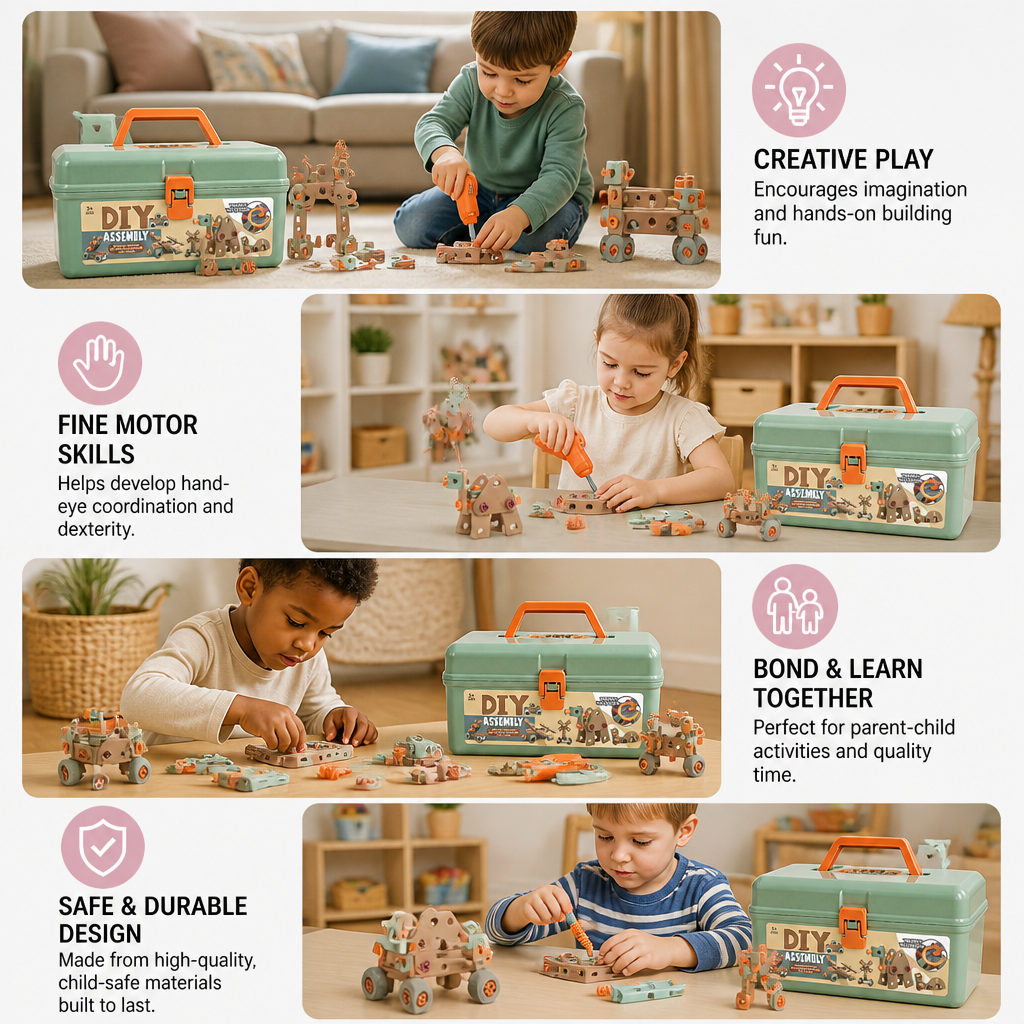 144-Piece Kids Tool Set with Drill & Toolbox – STEM Montessori Construction Kit