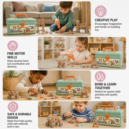 144-Piece Kids Tool Set with Drill & Toolbox – STEM Montessori Construction Kit