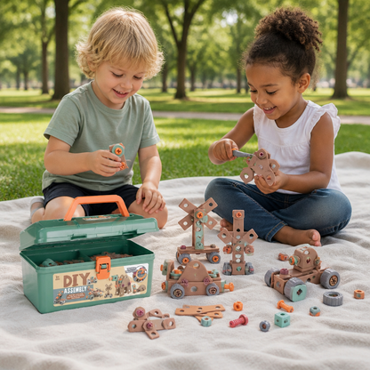 144-Piece Kids Tool Set with Drill & Toolbox – STEM Montessori Construction Kit