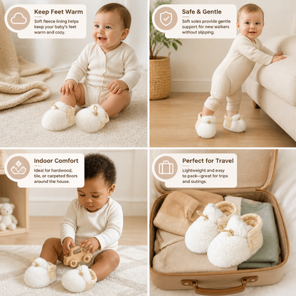 Warm & Cozy Fleece-Lined Cotton Baby Booties with Soft Soles
