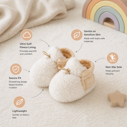 Warm & Cozy Fleece-Lined Cotton Baby Booties with Soft Soles