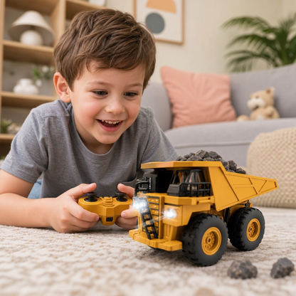 Remote-Controlled Dump Truck with Lights – Construction Vehicle Toy