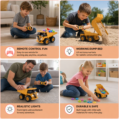 Remote-Controlled Dump Truck with Lights – Construction Vehicle Toy