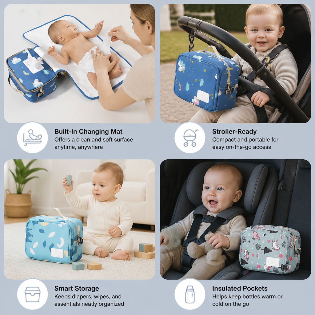 3in1 Stroller Organizer Bag – Waterproof Diaper Caddy with Insulated Pockets