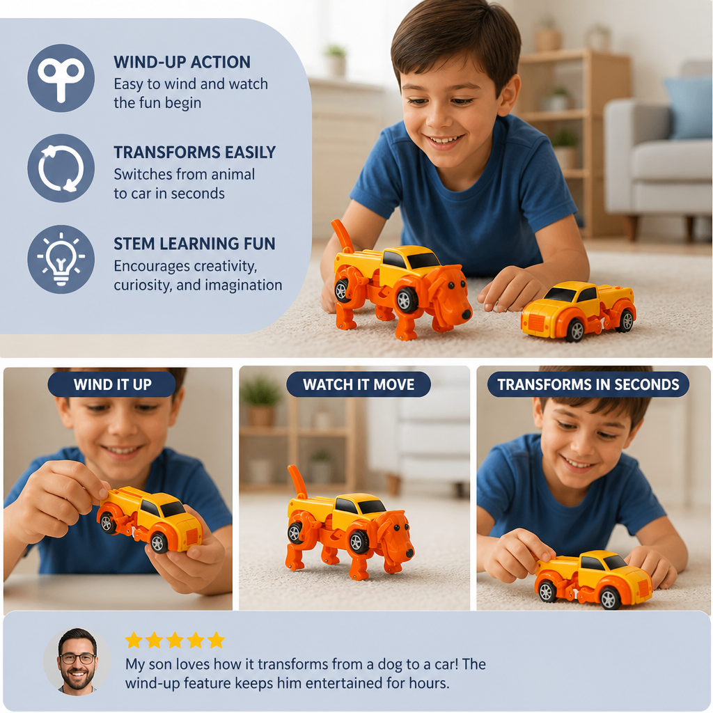 Wind-Up Transforming Animal Car Toy