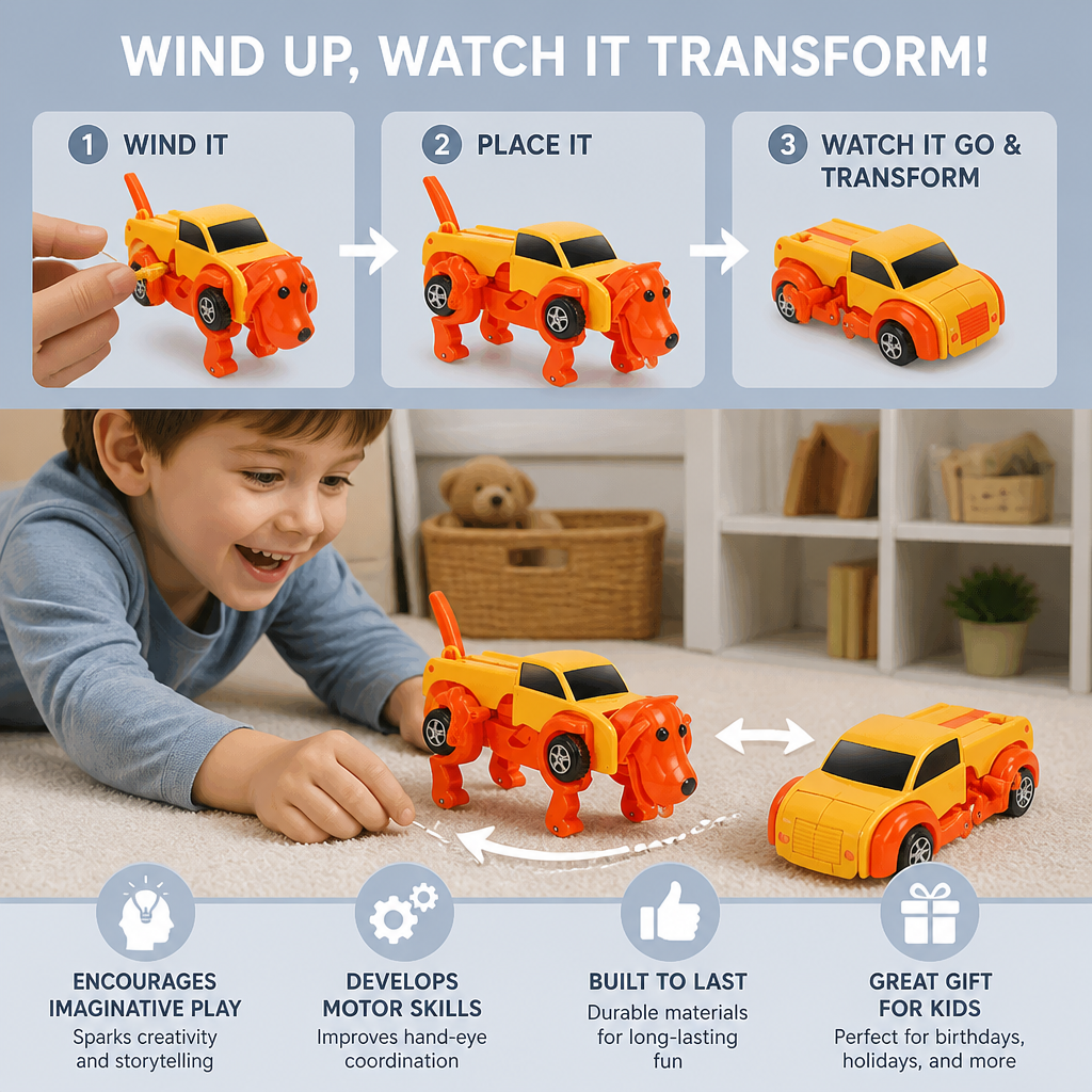 Wind-Up Transforming Animal Car Toy