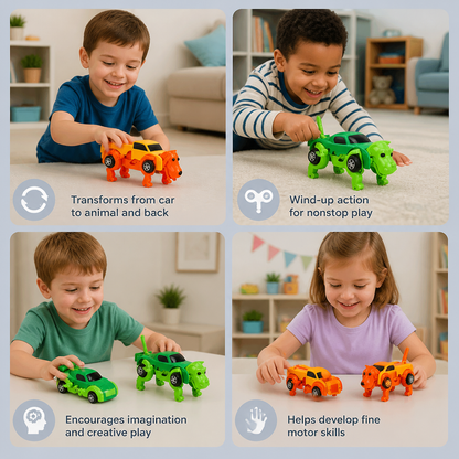 Wind-Up Transforming Animal Car Toy