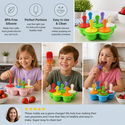 7-Piece Silicone Popsicle Mold – Reusable Ice Pop Maker for Kids