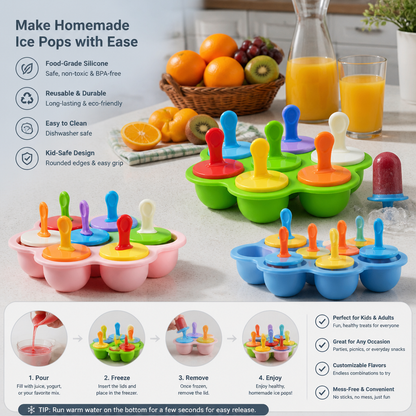 7-Piece Silicone Popsicle Mold – Reusable Ice Pop Maker for Kids