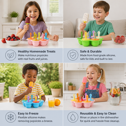 7-Piece Silicone Popsicle Mold – Reusable Ice Pop Maker for Kids