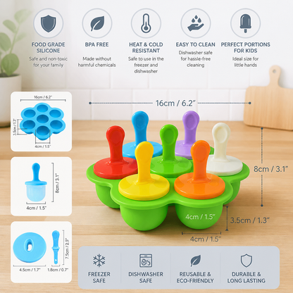 7-Piece Silicone Popsicle Mold – Reusable Ice Pop Maker for Kids