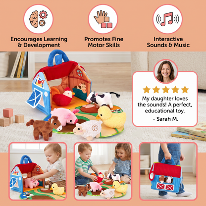 Farm Animal Plush Playset – Interactive Learning Toy with Portable Playhouse