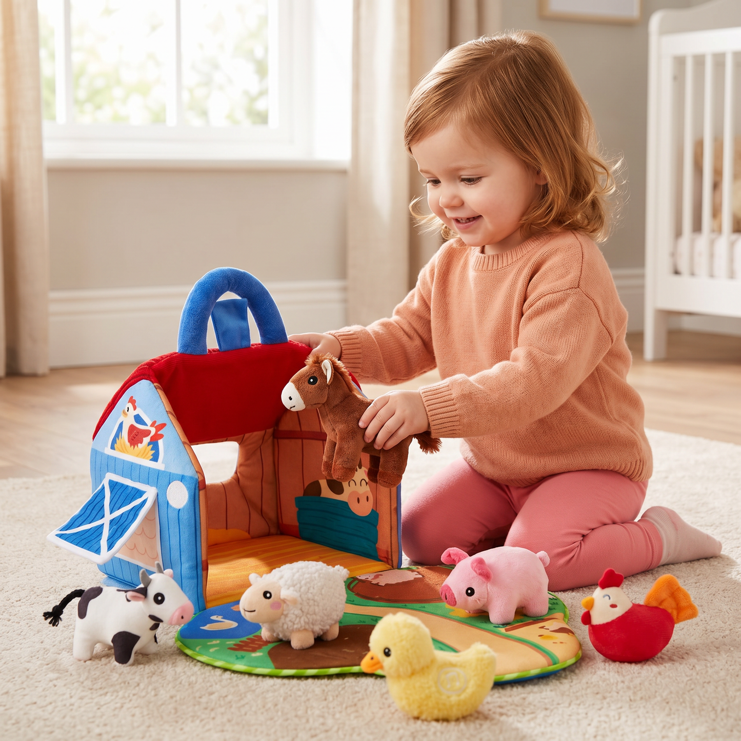 Farm Animal Plush Playset – Interactive Learning Toy with Portable Playhouse