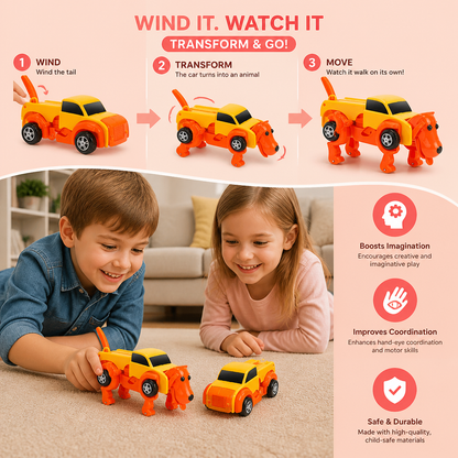 Wind-Up Transforming Animal Car Toy
