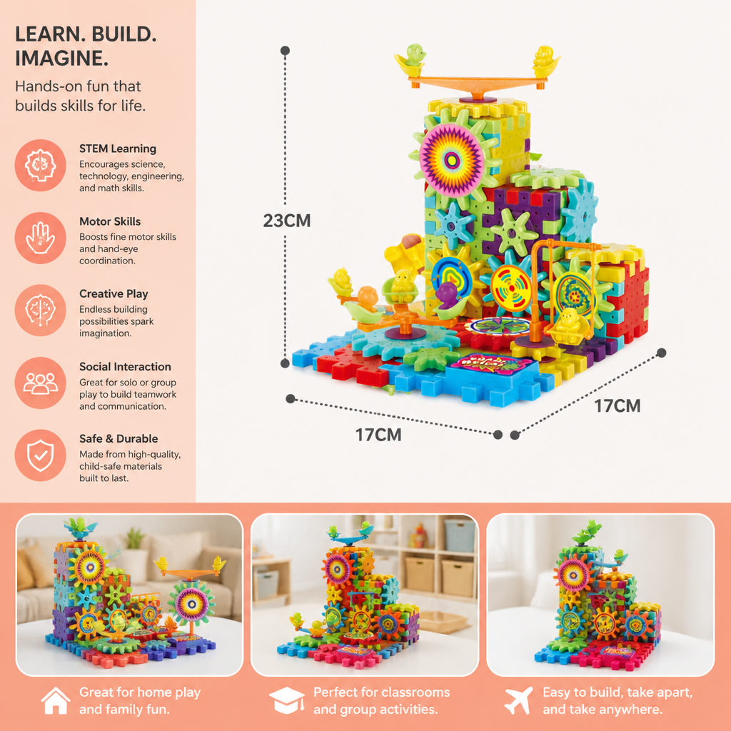 81-Piece STEM Gear Building Set – Interlocking Engineering Blocks for Kids