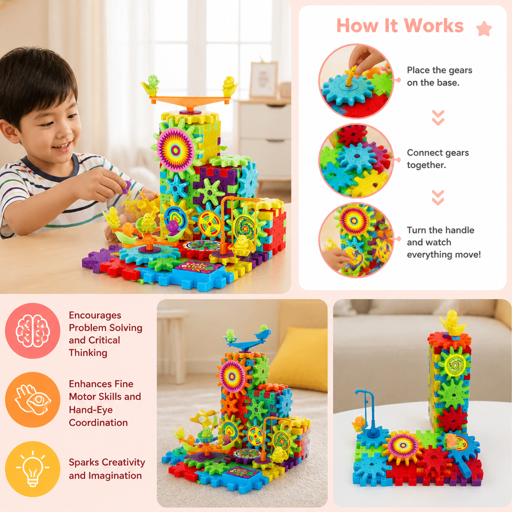 81-Piece STEM Gear Building Set – Interlocking Engineering Blocks for Kids