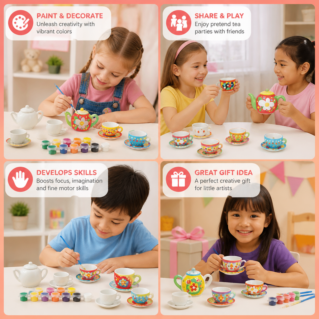 DIY Ceramic Tea Set Painting Kit for Kids