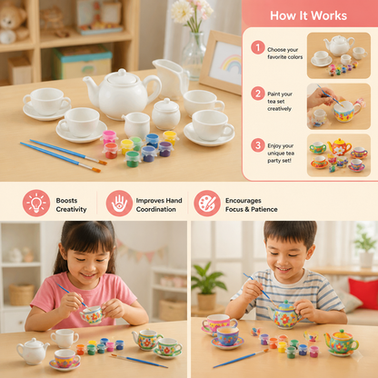 DIY Ceramic Tea Set Painting Kit for Kids
