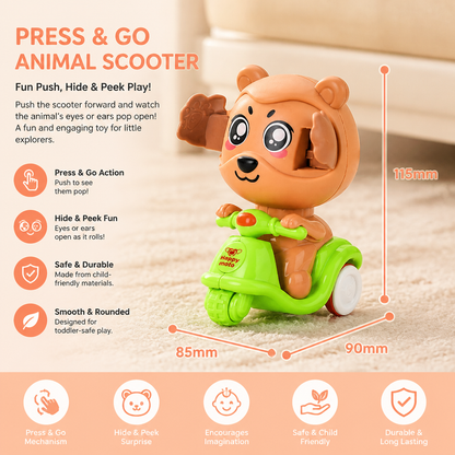 Press & Go Animal Motorcycle Toy – Cute Hide-and-Seek Character Car