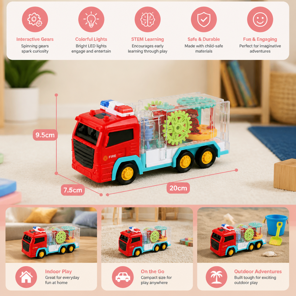 Interactive Gear Fire Truck Toy with Lights