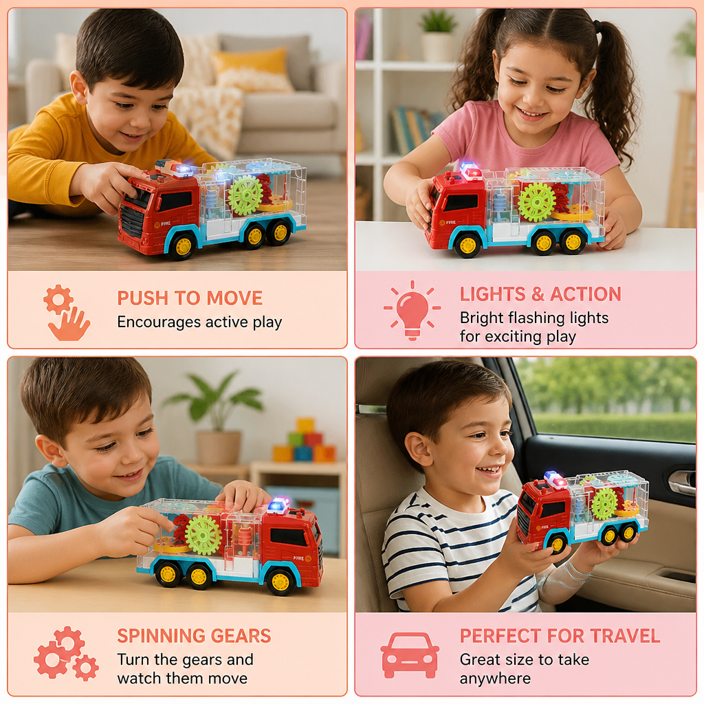 Interactive Gear Fire Truck Toy with Lights