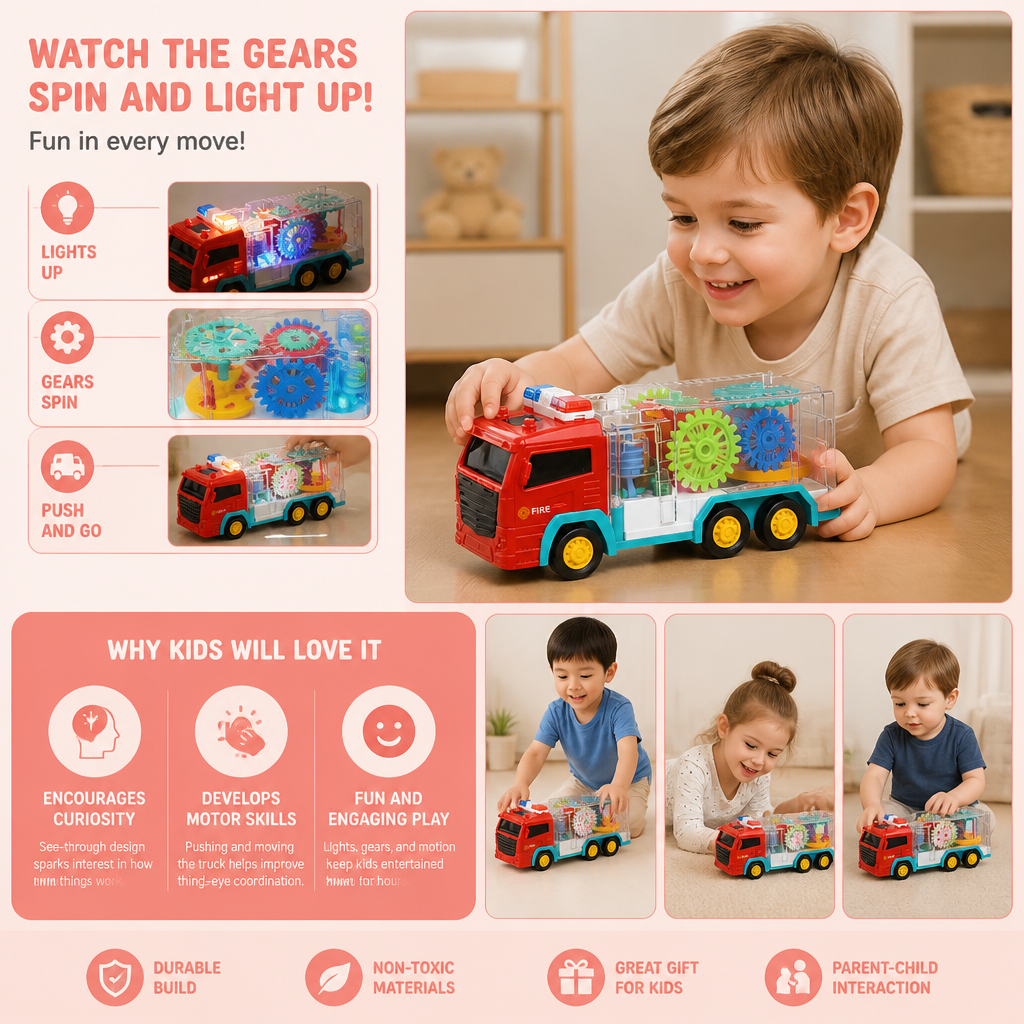 Interactive Gear Fire Truck Toy with Lights