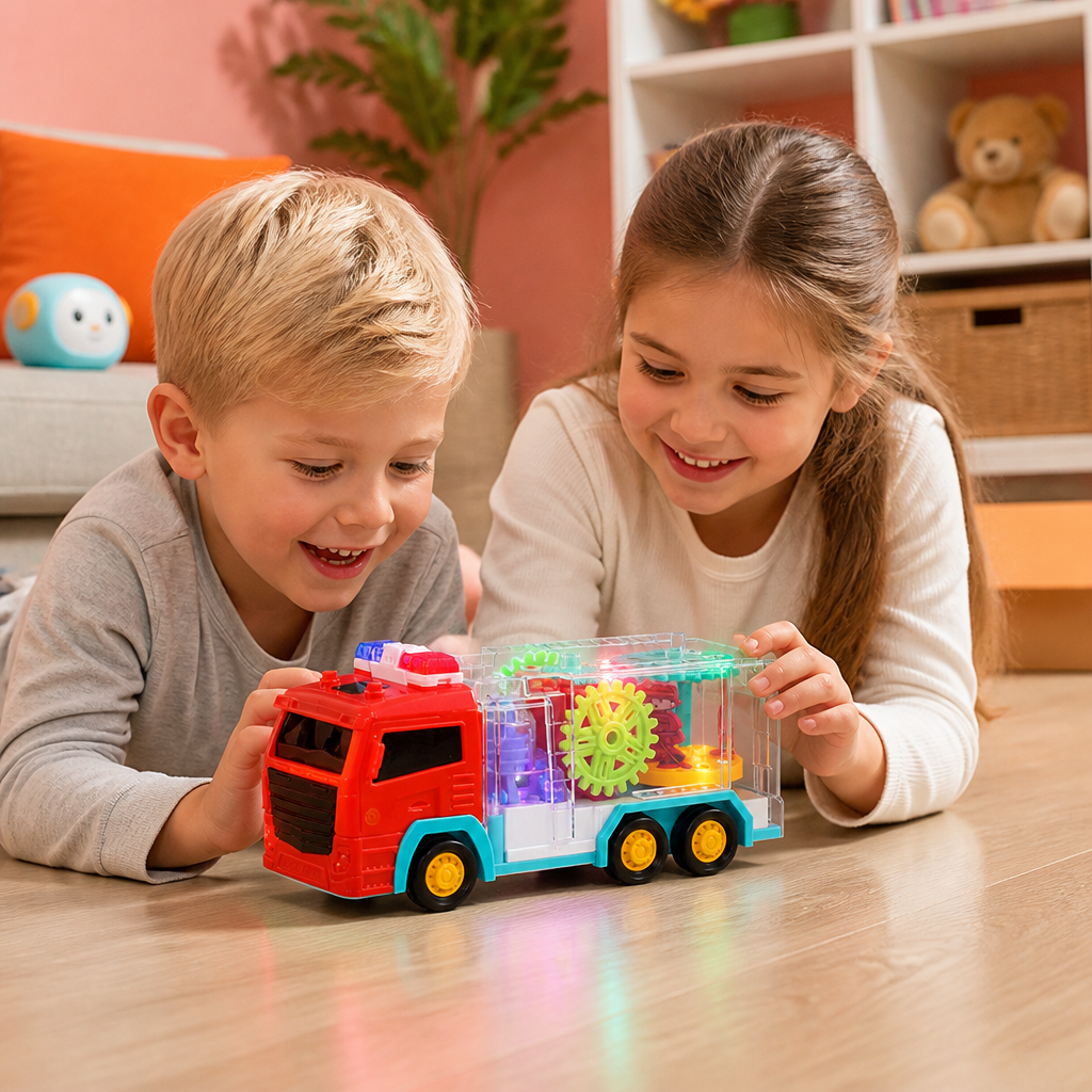 Interactive Gear Fire Truck Toy with Lights