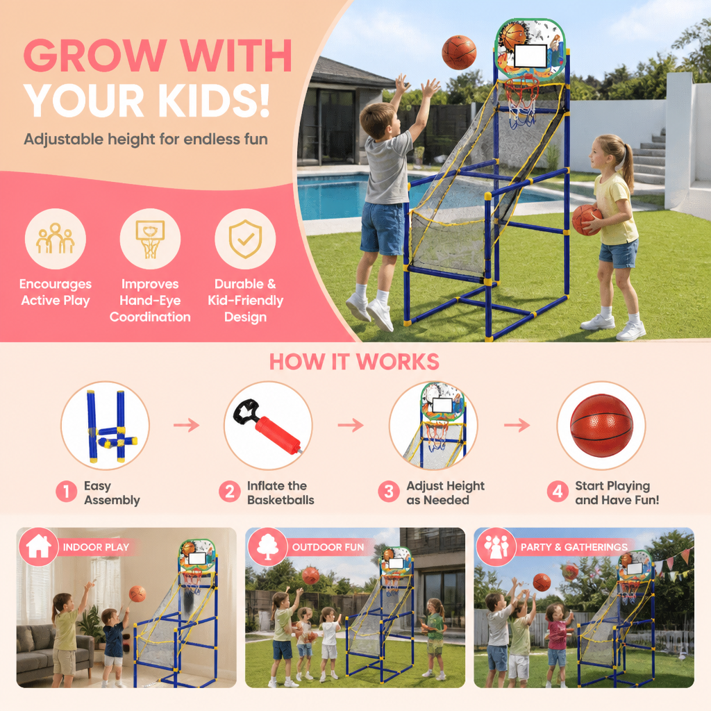 Adjustable Kids Basketball Hoop Set - That Grows With Your Kids