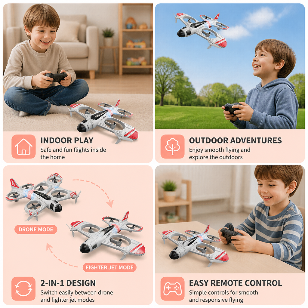 2-in-1 Remote Control Fighter Jet & Drone Toy