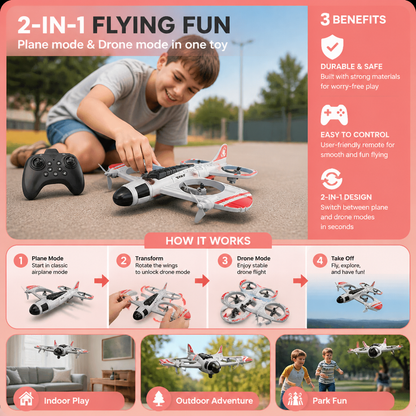 2-in-1 Remote Control Fighter Jet & Drone Toy