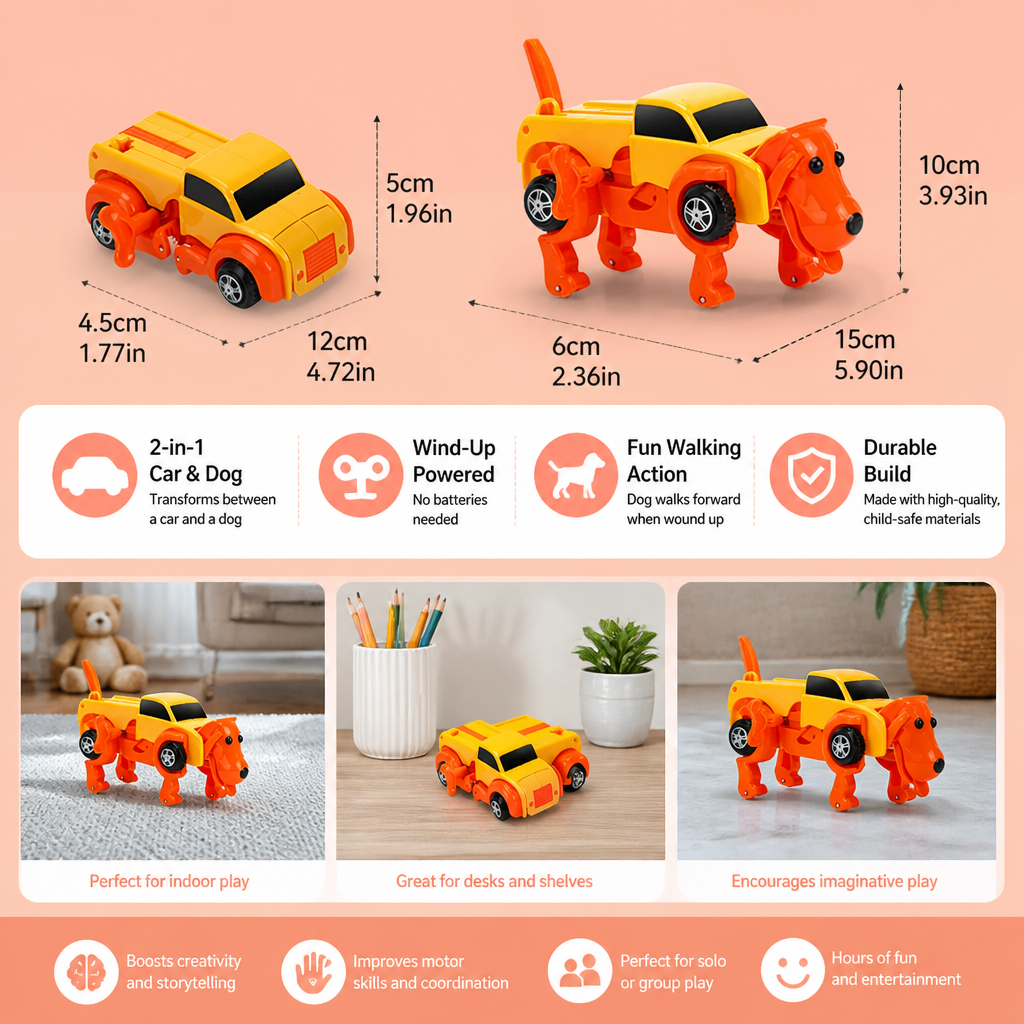 Wind-Up Transforming Animal Car Toy