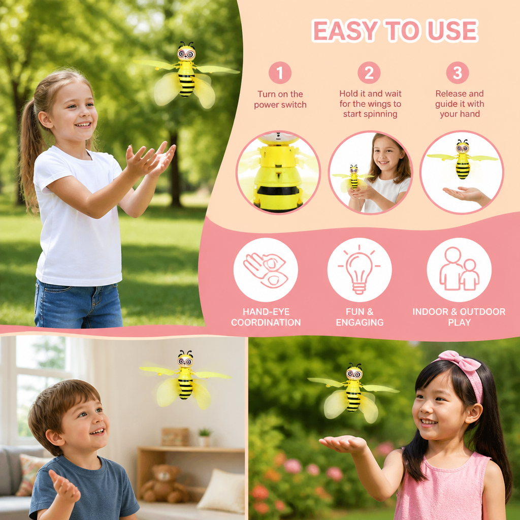 Hand-Controlled Flying Bee Toy with Motion Sensor and LED Lights