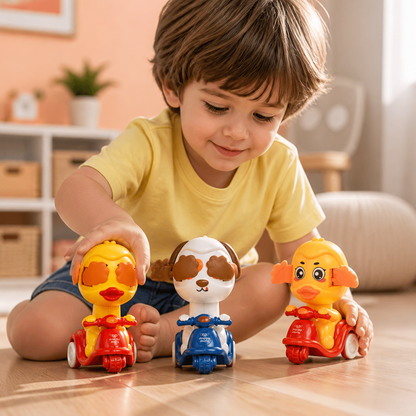 Press & Go Animal Motorcycle Toy – Cute Hide-and-Seek Character Car