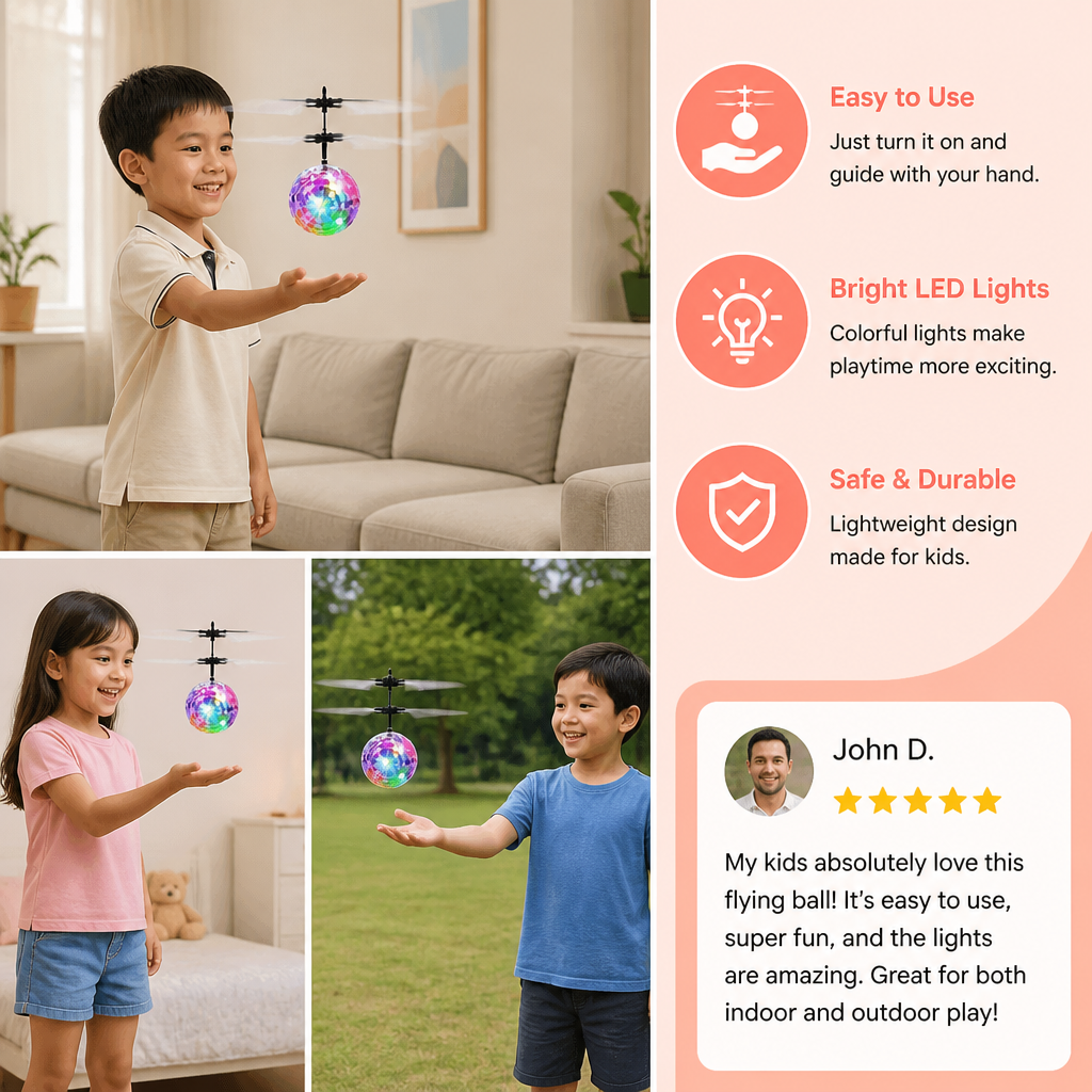 Hand-Controlled Flying LED Ball Drone for Kids