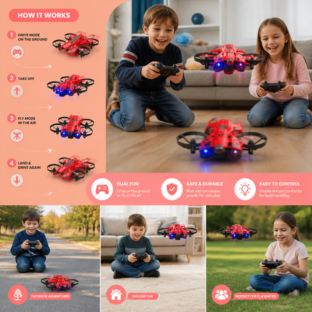 2-in-1 Remote Control Flying Drone & Stunt Racing Car