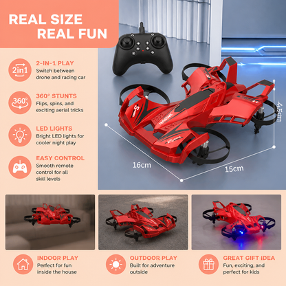 2-in-1 Remote Control Flying Drone & Stunt Racing Car