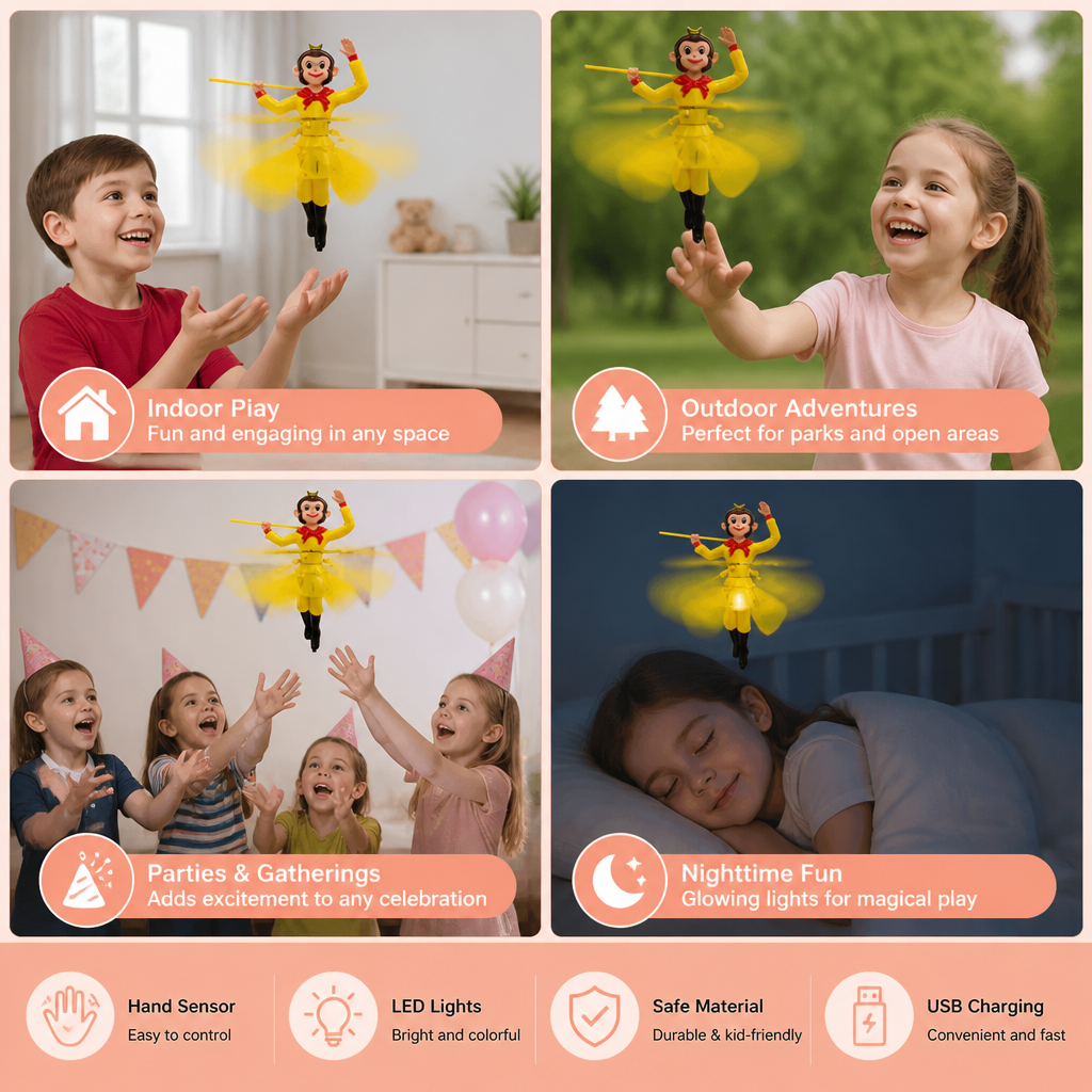 Interactive Flying Monkey Toy with Motion Sensor & LED Lights