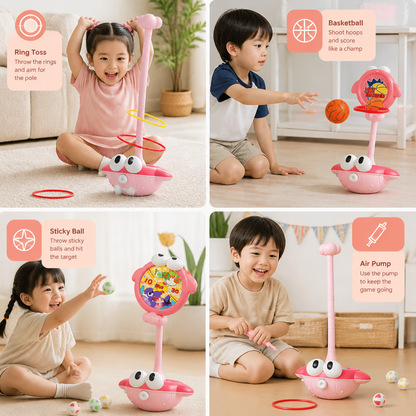 3-in-1 Educational Activity Game – Ring Toss, Basketball & Sticky Ball