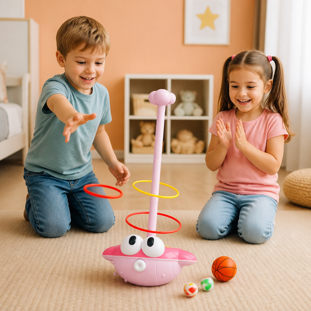 3-in-1 Educational Activity Game – Ring Toss, Basketball & Sticky Ball